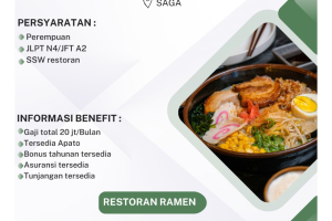Lowongan Kerja Tokutei Ginou Restoran di Saga, Jepang, Dibutuhkan 2 Orang Perempuan